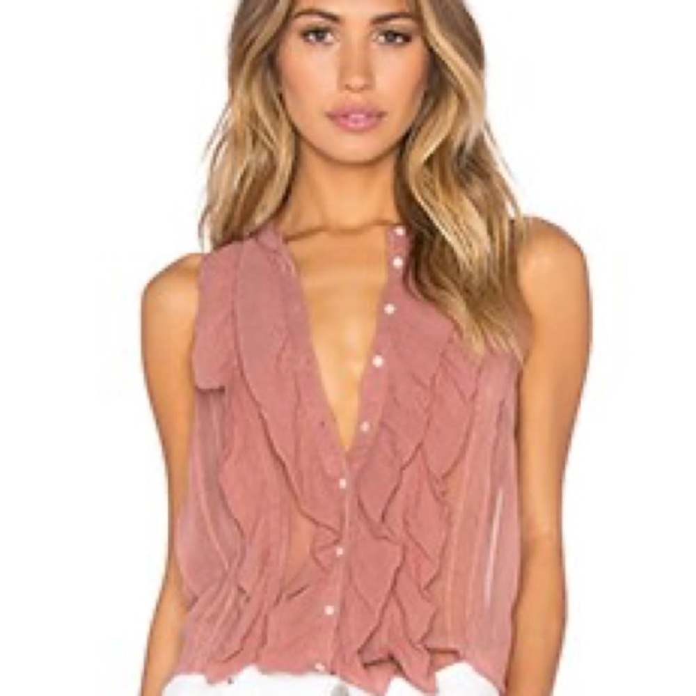 Free People Higher Ground Semi Sheer Ruffled Tank Top Medium